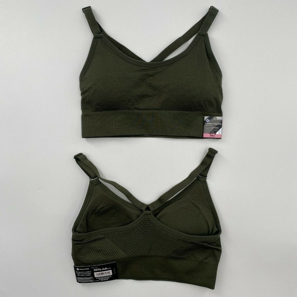 Members Mark Women's Seamless Sports Bra Racerback Removable Cups Green size S